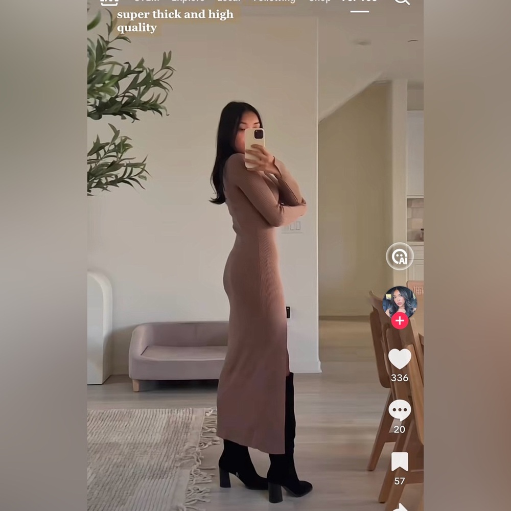 Abercrombie & Fitch Soft A&F Collection Ribbed Maxi Slit Dress XXSP in Taupe